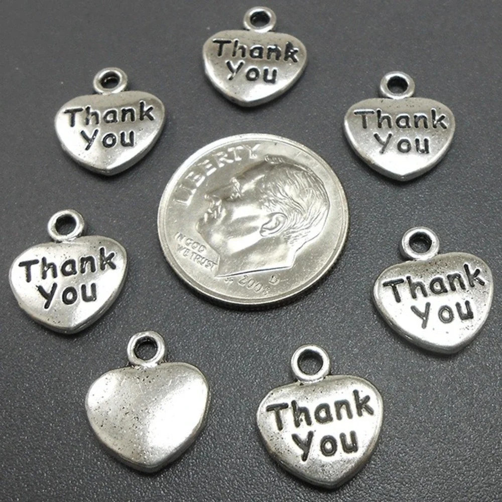 8pcs Thank You Heart Charms jewelry making‎ supplies silvertone metal